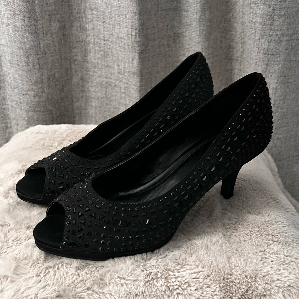Black rhinestone studded heels